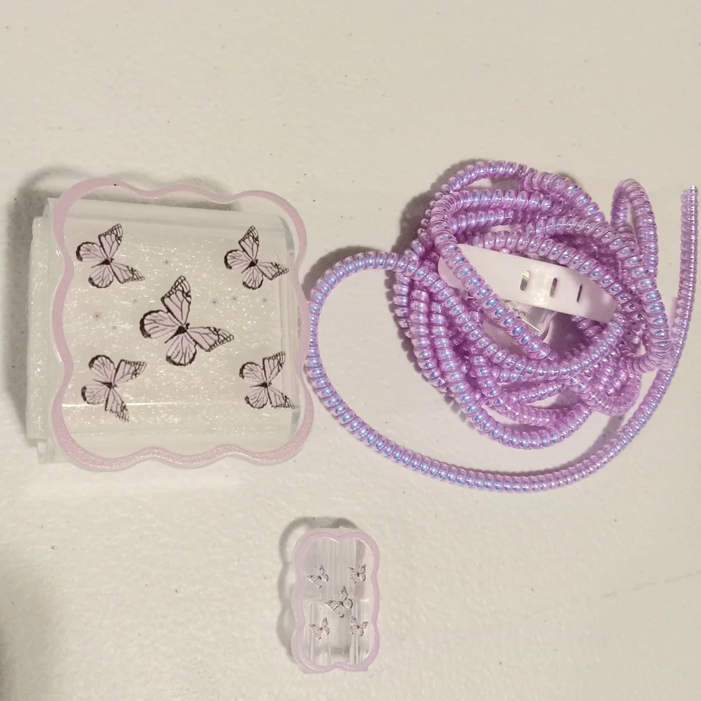 3pc Universal Phone Cord Cover Set Purple Butterflies